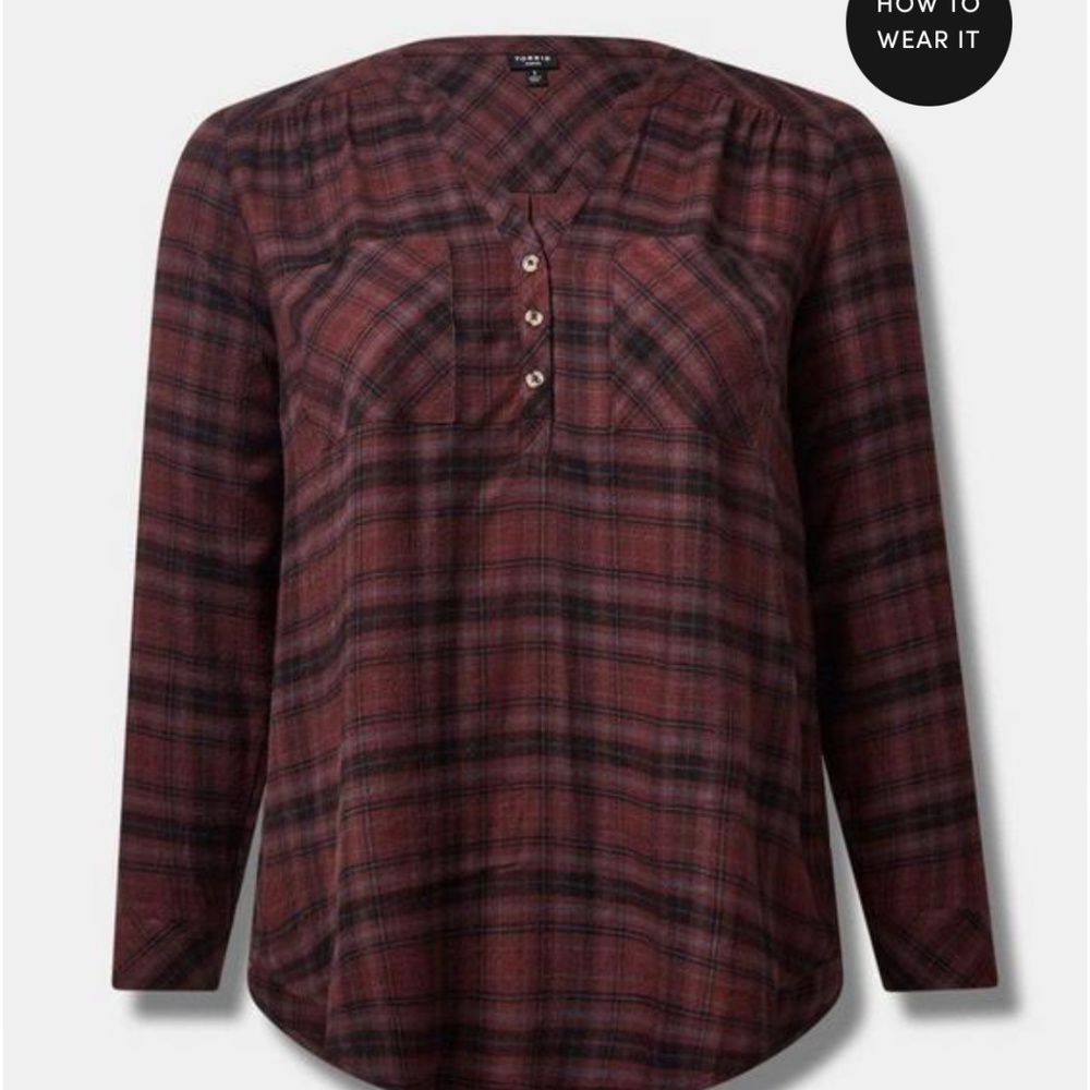 Torrid Harper Brown Plaid Brushed Rayon Tunic Pullover size 3